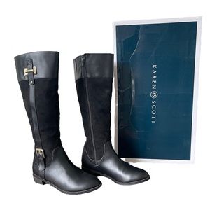 Karen Scott - Black Deliee Riding Boot Size 6M w/ Gold Accent Buckles